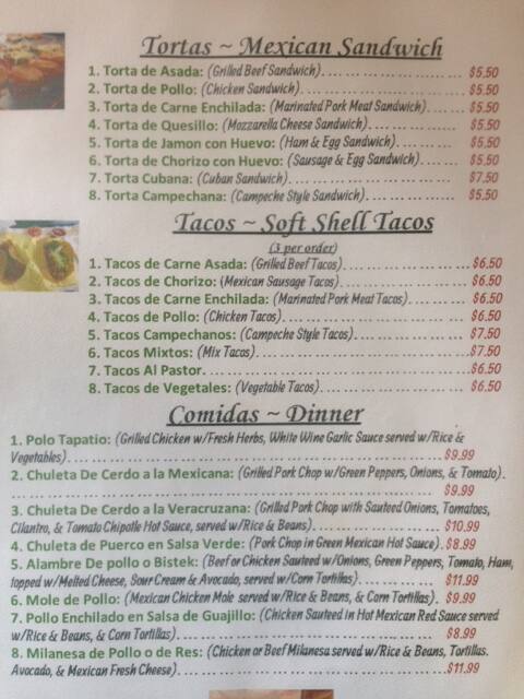 Menu at Las Gemelas Mexican Deli Grocery, Raritan