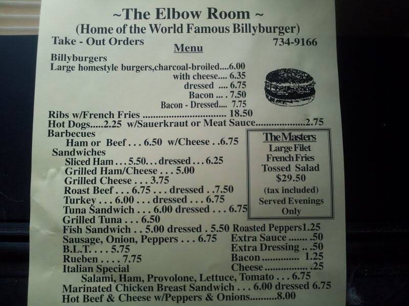 Menu At Elbow Room Pub Bar Elmira