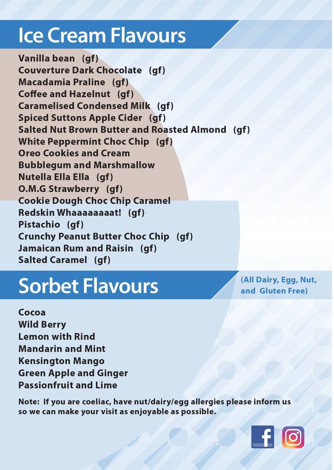 Menu at Lick Ice Cream restaurant, Chelmer