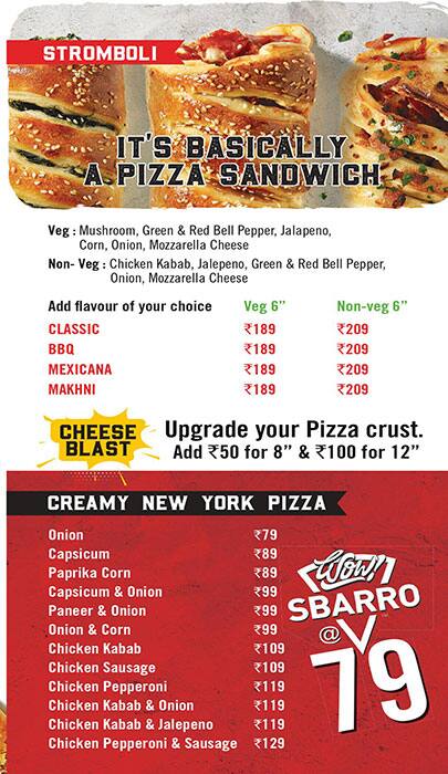 Menu at Sbarro, Mumbai, New Link Rd