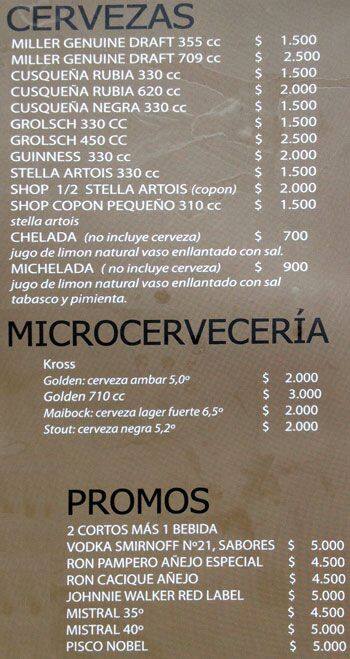 Open Bar menu