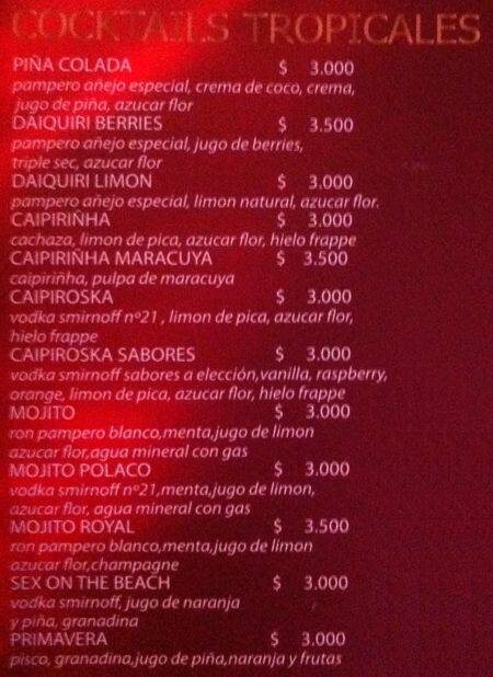 Open Bar menu