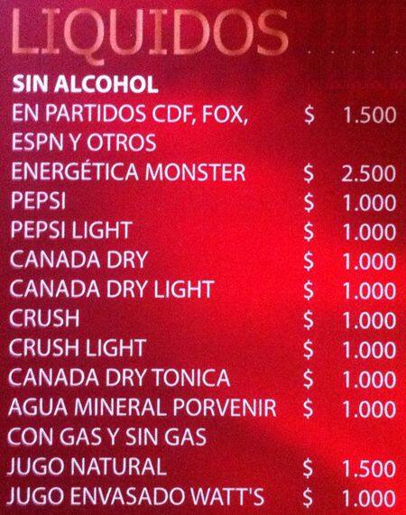 Open Bar menu