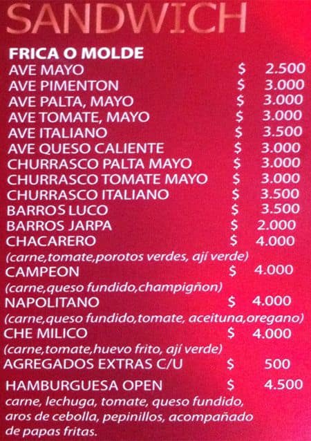Open Bar menu