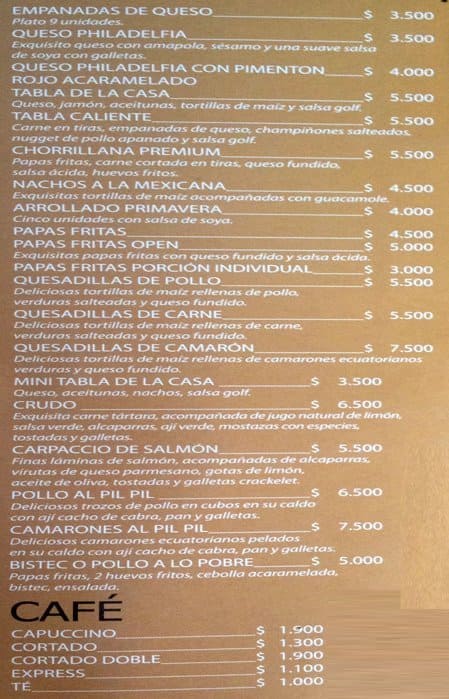 Open Bar menu