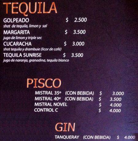 Open Bar menu