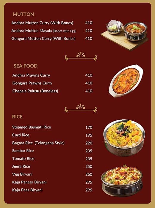 Menu at Hotel Sitara Grand, Hyderabad, 152420/21/22