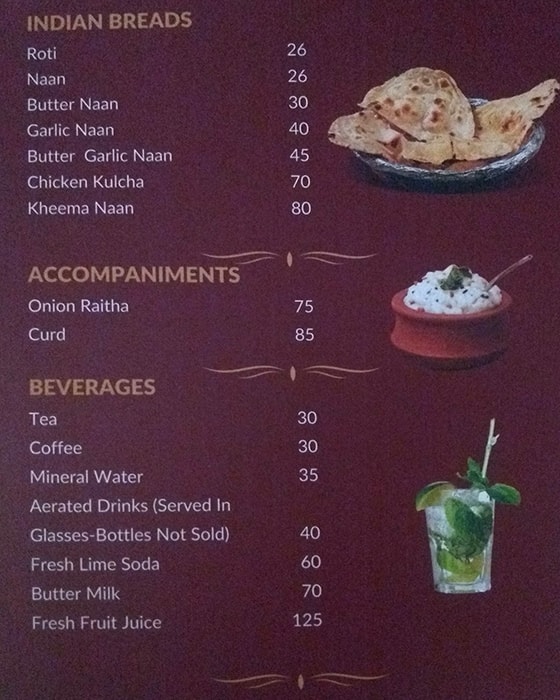 Menu at Hotel Sitara Grand, Hyderabad, 152420/21/22