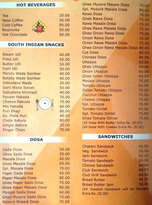 vaishali hotel akurdi menu card