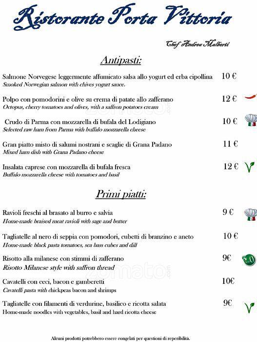 Menu de Ristorante Porta Vittoria