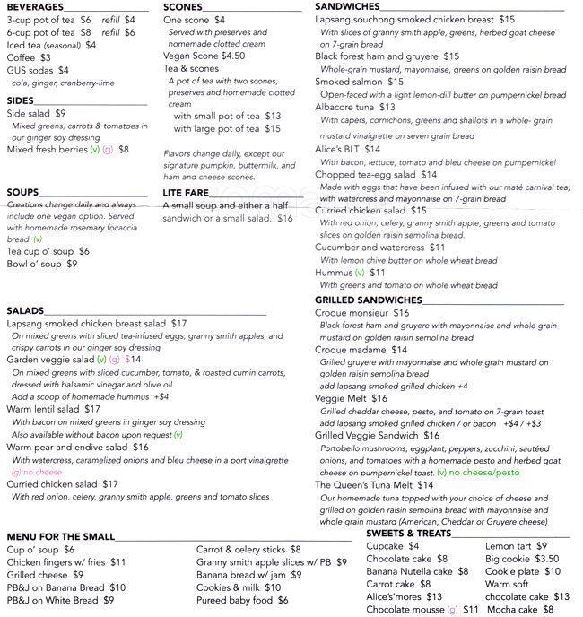 Alice's Tea Cup Chapter I Menu - Urbanspoon/Zomato