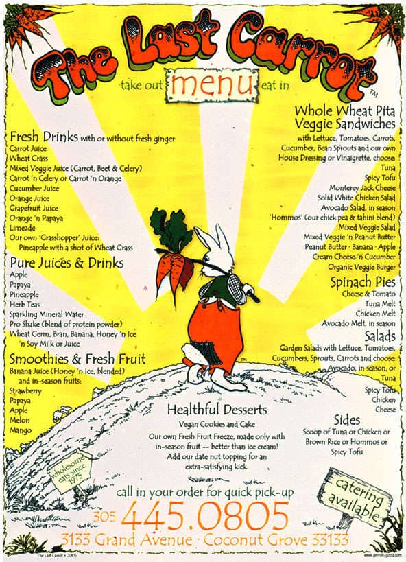 Menu at The Last Carrot smoothies, fresh juices, healthy fare