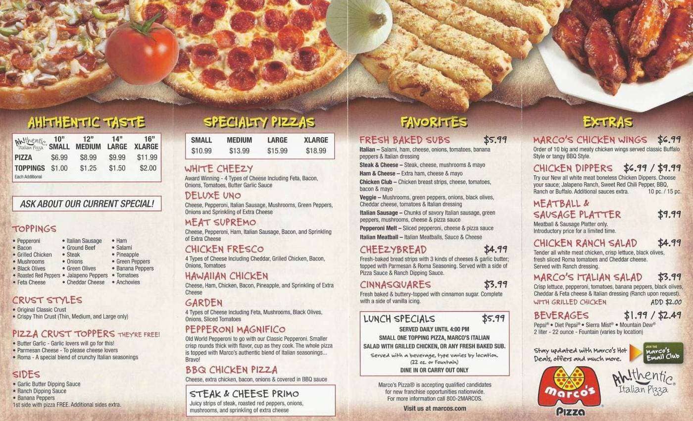 Printable Marco's Pizza Menu