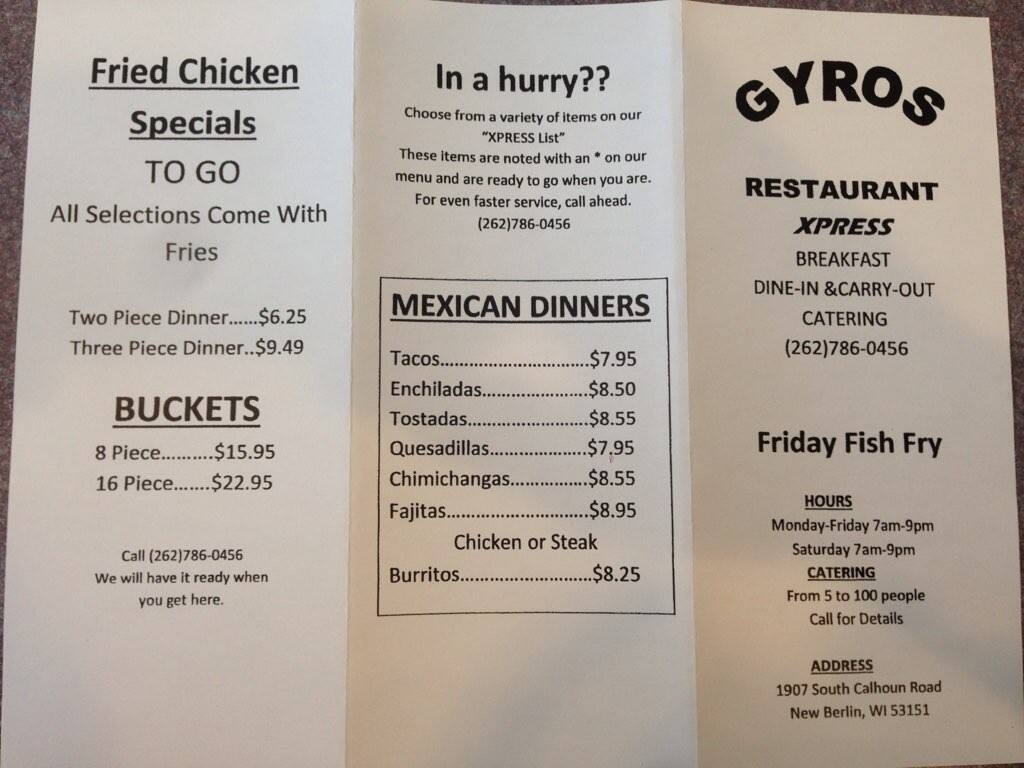 Gyros Xpress Menu, Menu for Gyros Xpress, New Berlin, Milwaukee