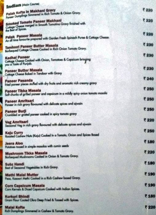 Menu at Caramel Restaurant, Udaipur