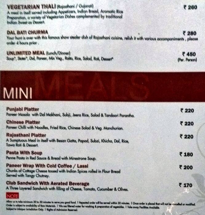 Menu at Caramel Restaurant, Udaipur