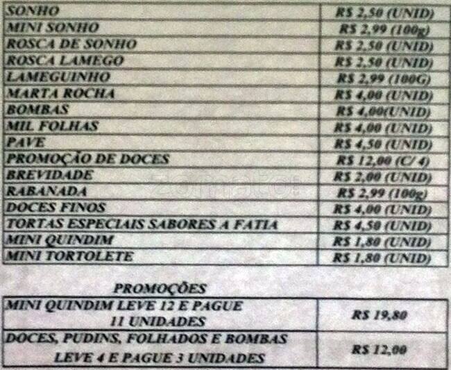 Confeitaria Imperato cardápio