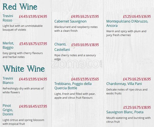 Menu at Bella Italia Edinburgh Northbridge pizzeria, Edinburgh, 5456