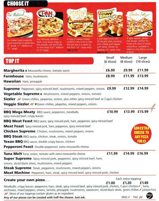 Menu at Pizza Hut pizzeria, Glasgow, 599 Great Western Rd