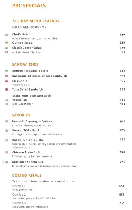 Pune Baking Company - JW Marriott Pune menu
