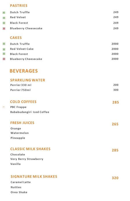 Pune Baking Company - JW Marriott Pune menu