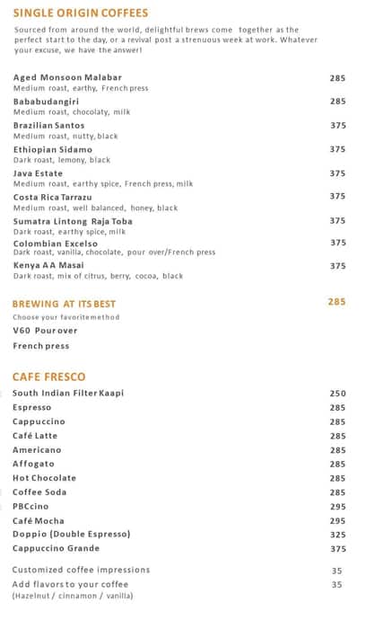 Pune Baking Company - JW Marriott Pune menu