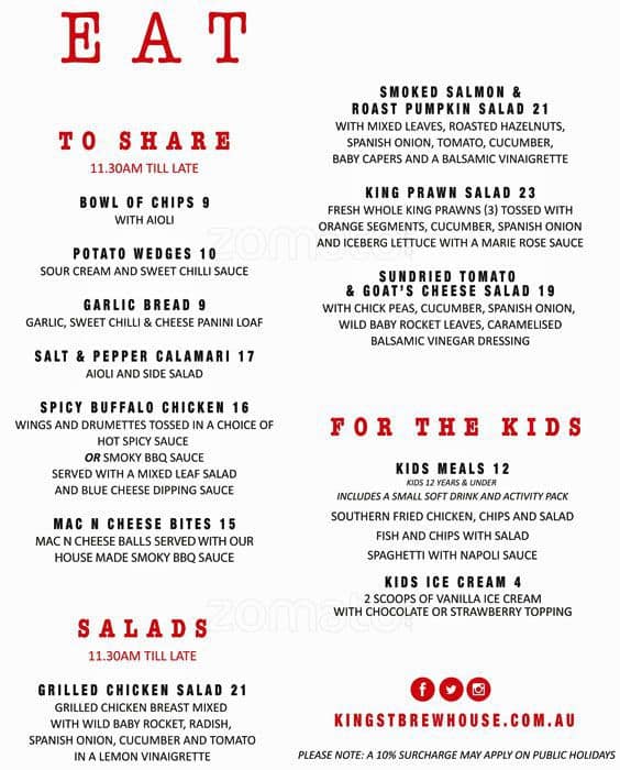 King St Brewhouse Menu, Menu for King St Brewhouse, Darling Harbour, Sydney Urbanspoon/Zomato