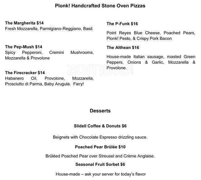 Menu at Plonk! Beer & Wine Bistro pub & bar, Houston