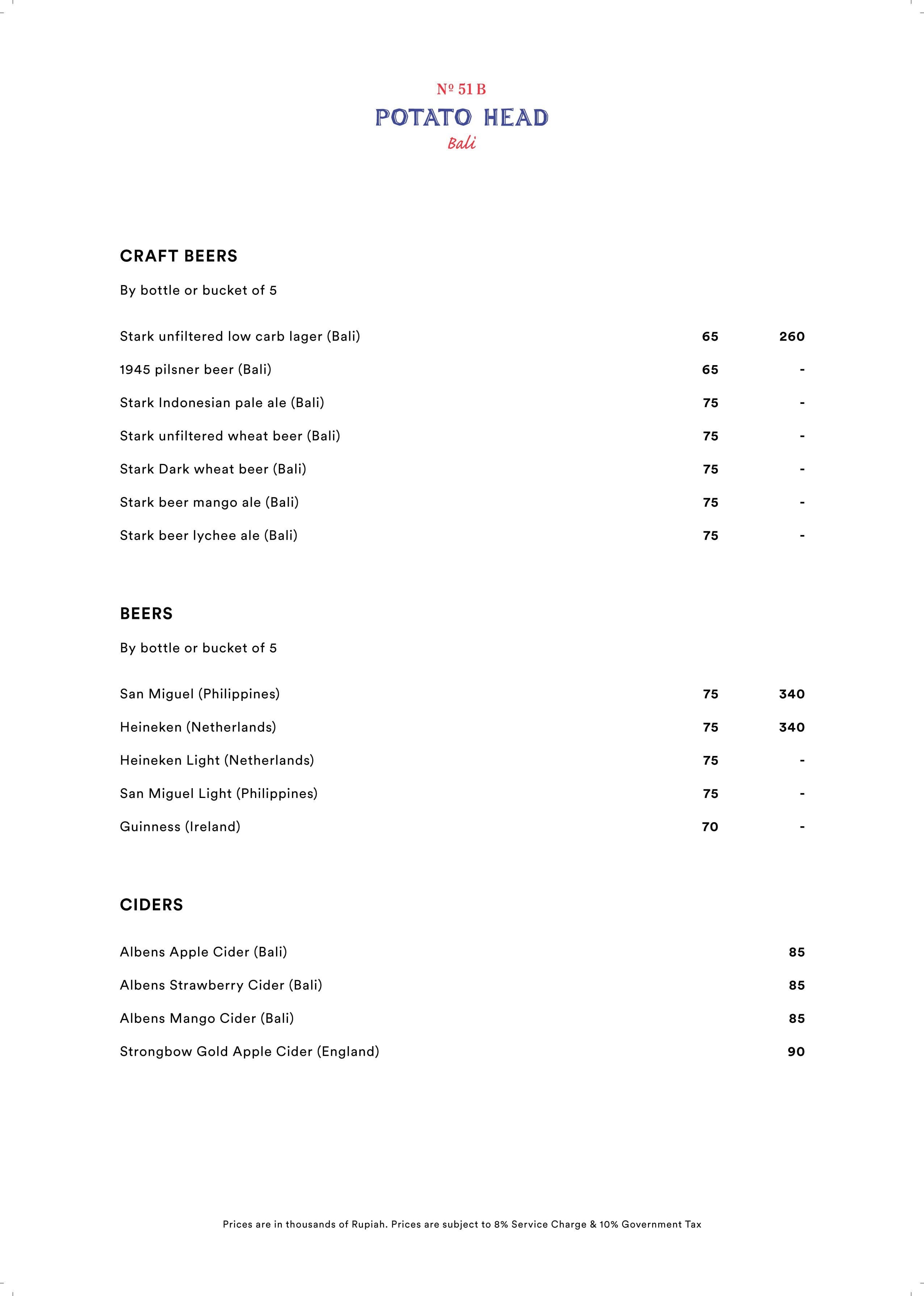 Potato Head Beach Club Menu Menu For Potato Head Beach Club Kerobokan Kelod Bali