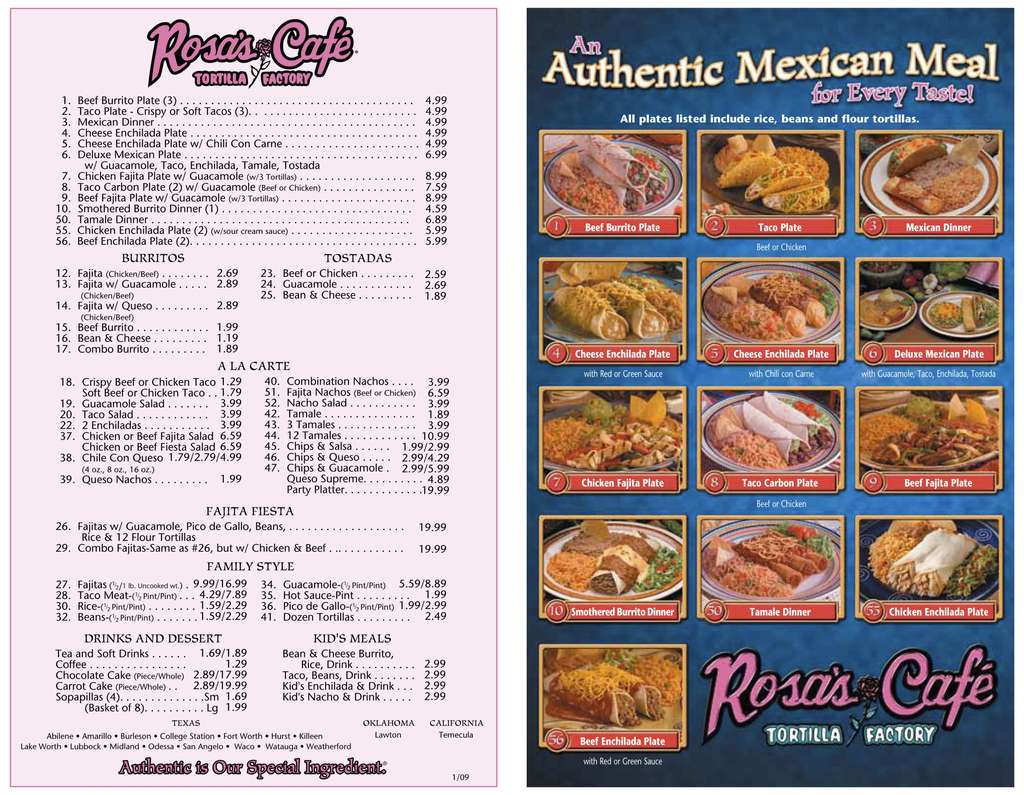 Rosa s Cafe Tortilla Factory Menu Urbanspoon Zomato