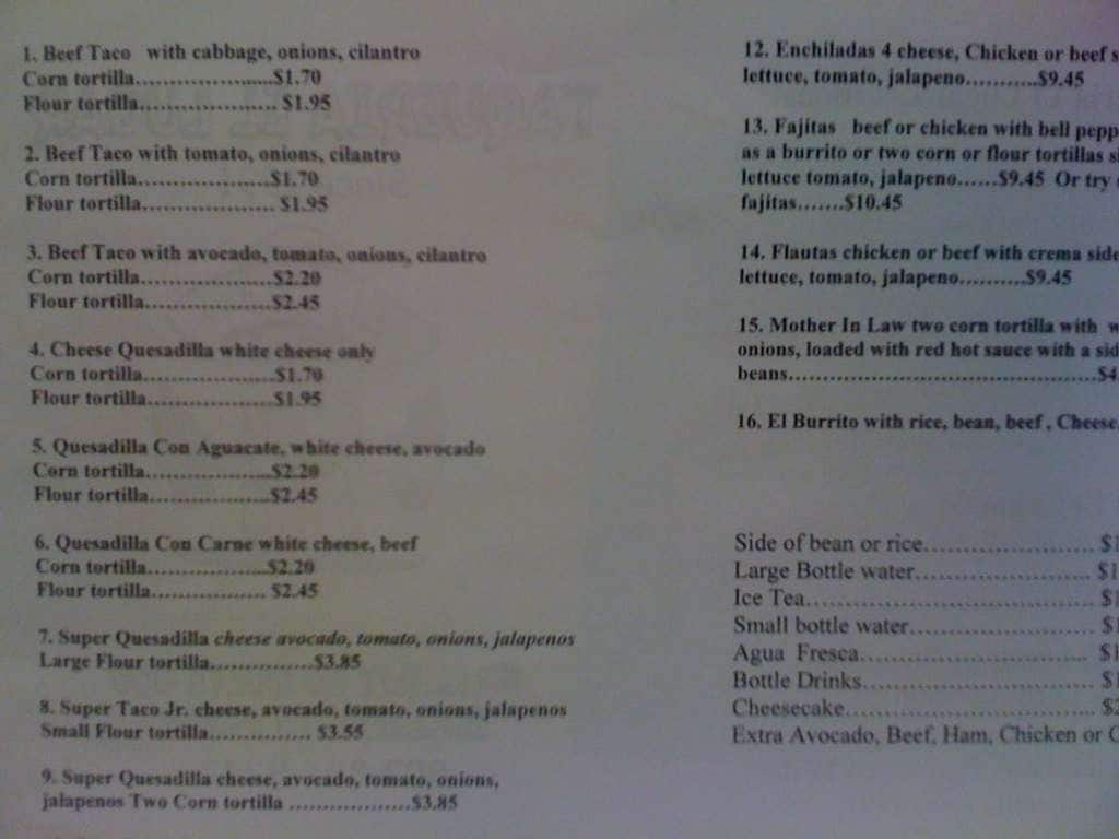 Taqueria El Lugar a Tyler Foto del Menu con Prezzi Urbanspoon/Zomato