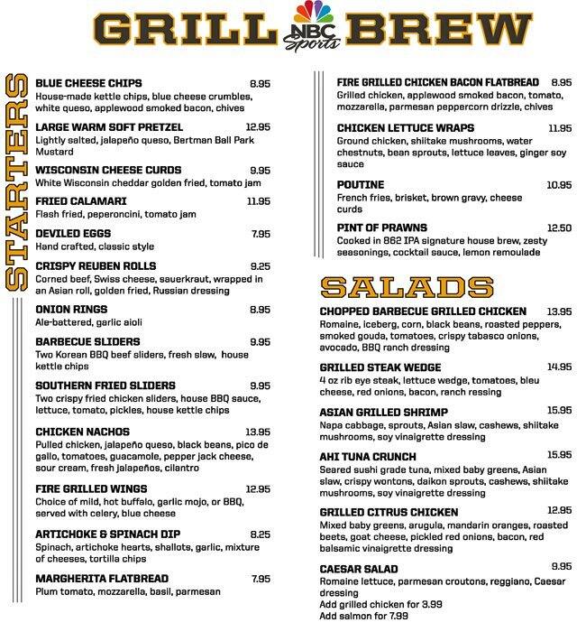 Nbc Sports Grill Brew Menu Menu For Nbc Sports Grill Brew I Drive Universal Orlando
