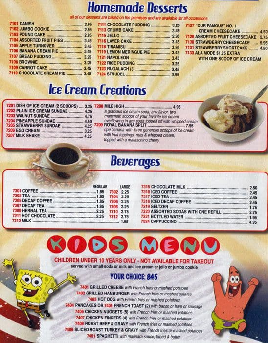 Menu at USA Diner restaurant, Woodmere