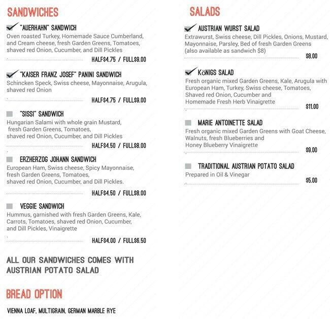 Klaus's Kaffee Haus Menu, Menu for Klaus's Kaffee Haus, Chinatown