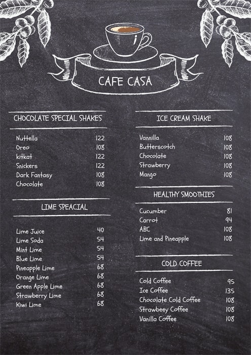 Menu of PULP, HSR, Bangalore