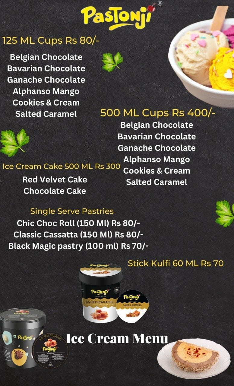 Menu of Pastonji Ice Cream And Desserts, Bandra Kurla Complex, Mumbai
