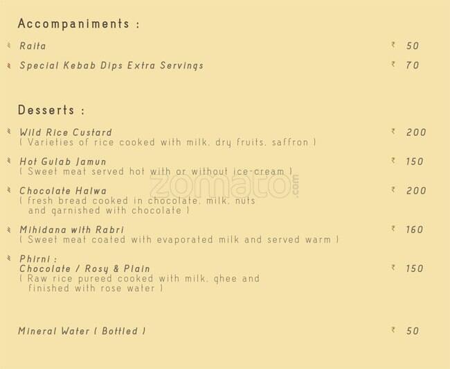 Menu at Wild Rice, Kolkata