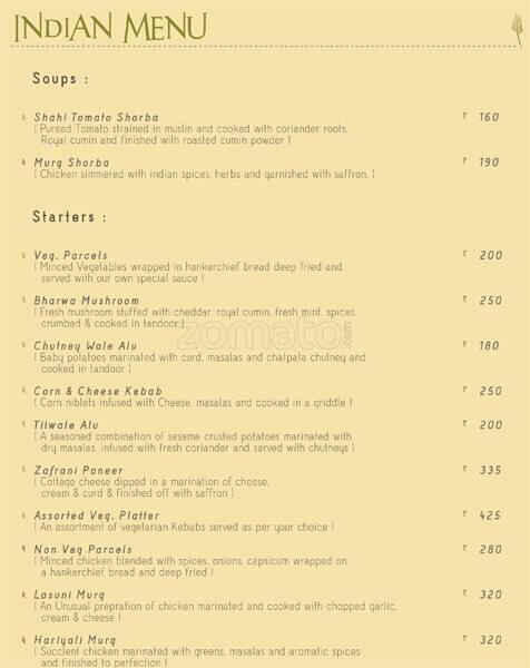 Menu at Wild Rice, Kolkata