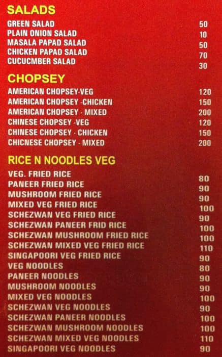 L'ete Indien menu
