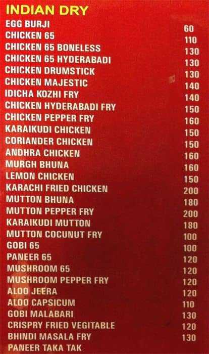 L'ete Indien menu