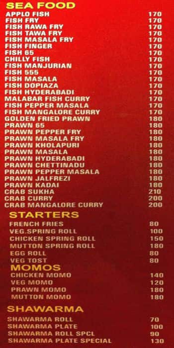 L'ete Indien menu