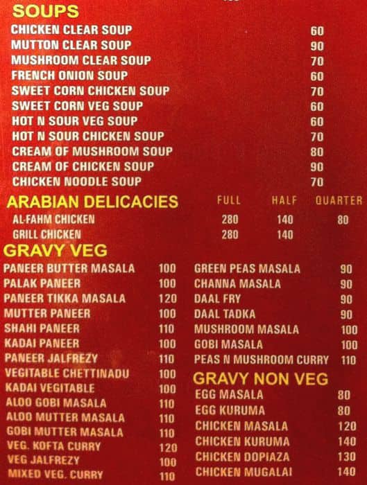 L'ete Indien menu