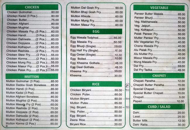 Hotel Gulmohar Menu Menu For Hotel Gulmohar Bandra Talao Bandra