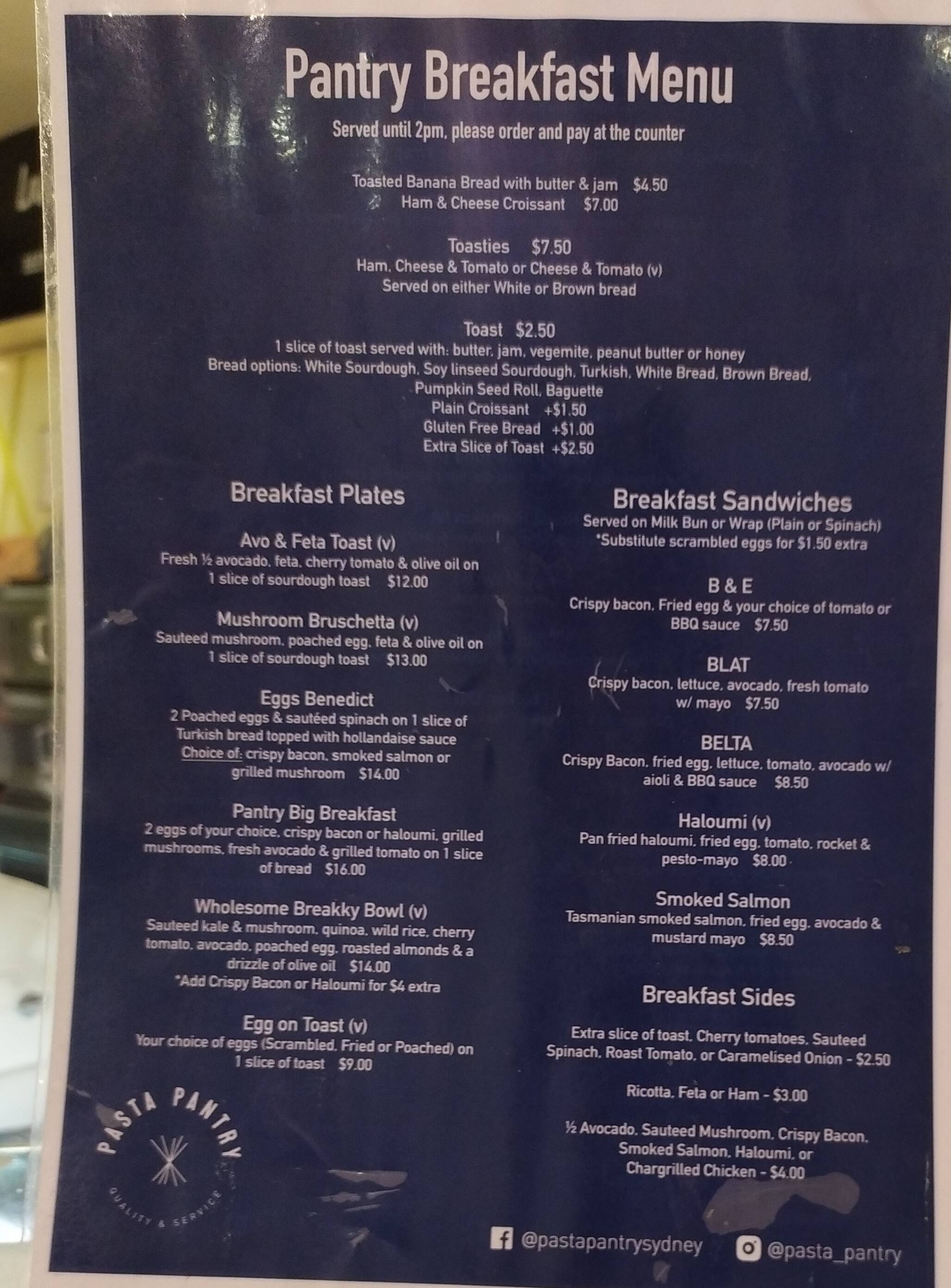 Pasta Pantry Menu Menu For Pasta Pantry Bellevue Hill Sydney