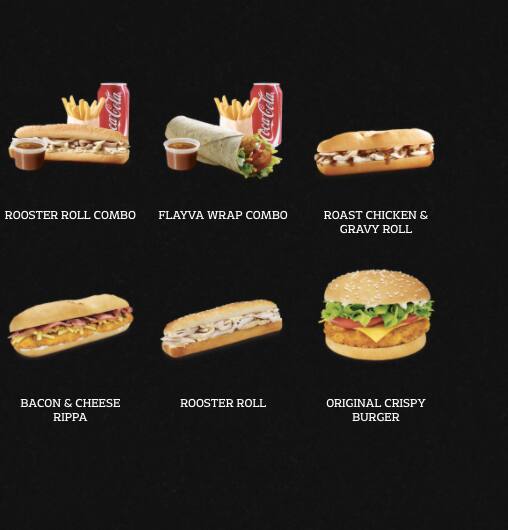 Red Rooster menu