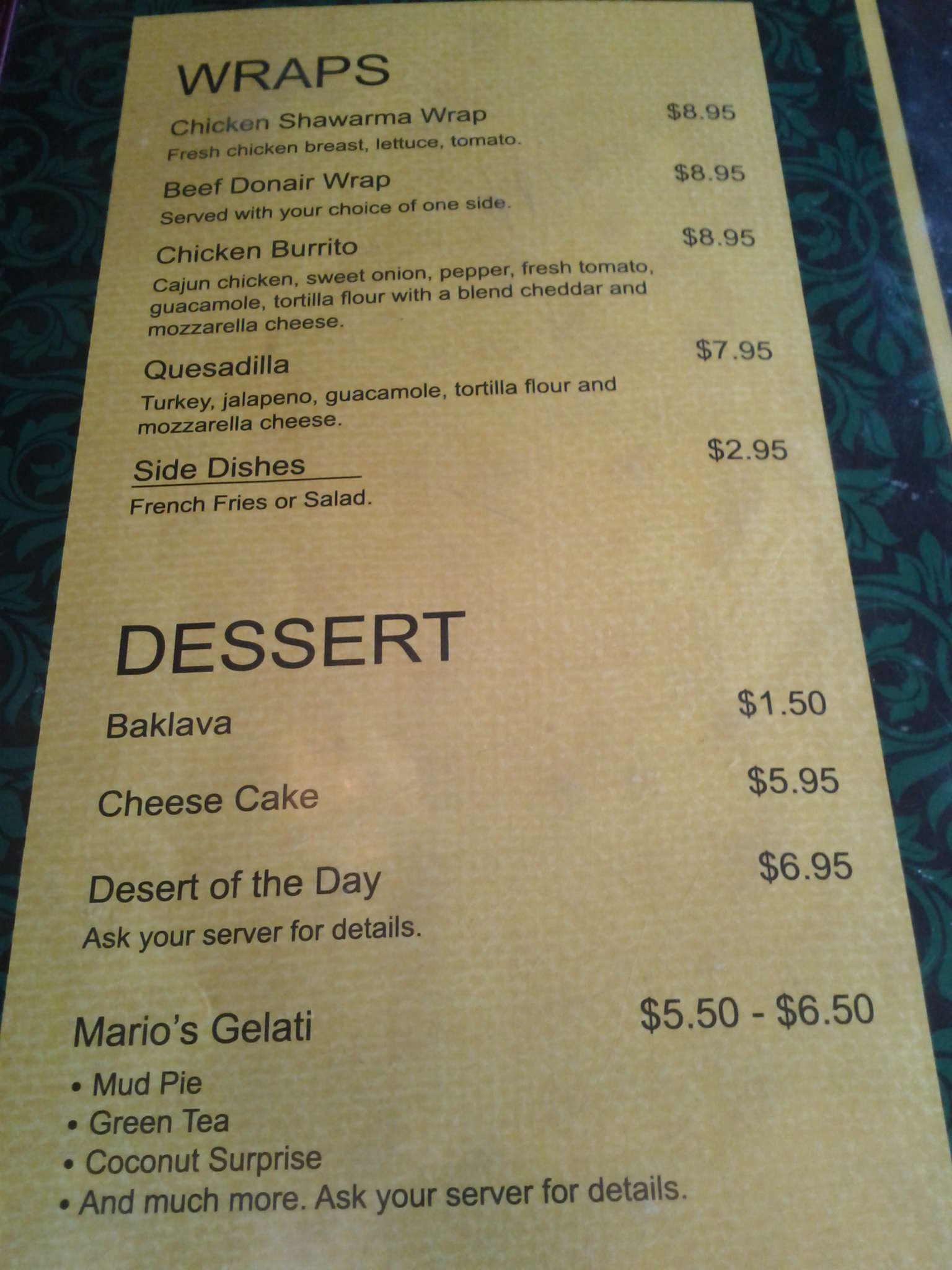 Menu de Medina Cafe & Grill Sheesha Lounge