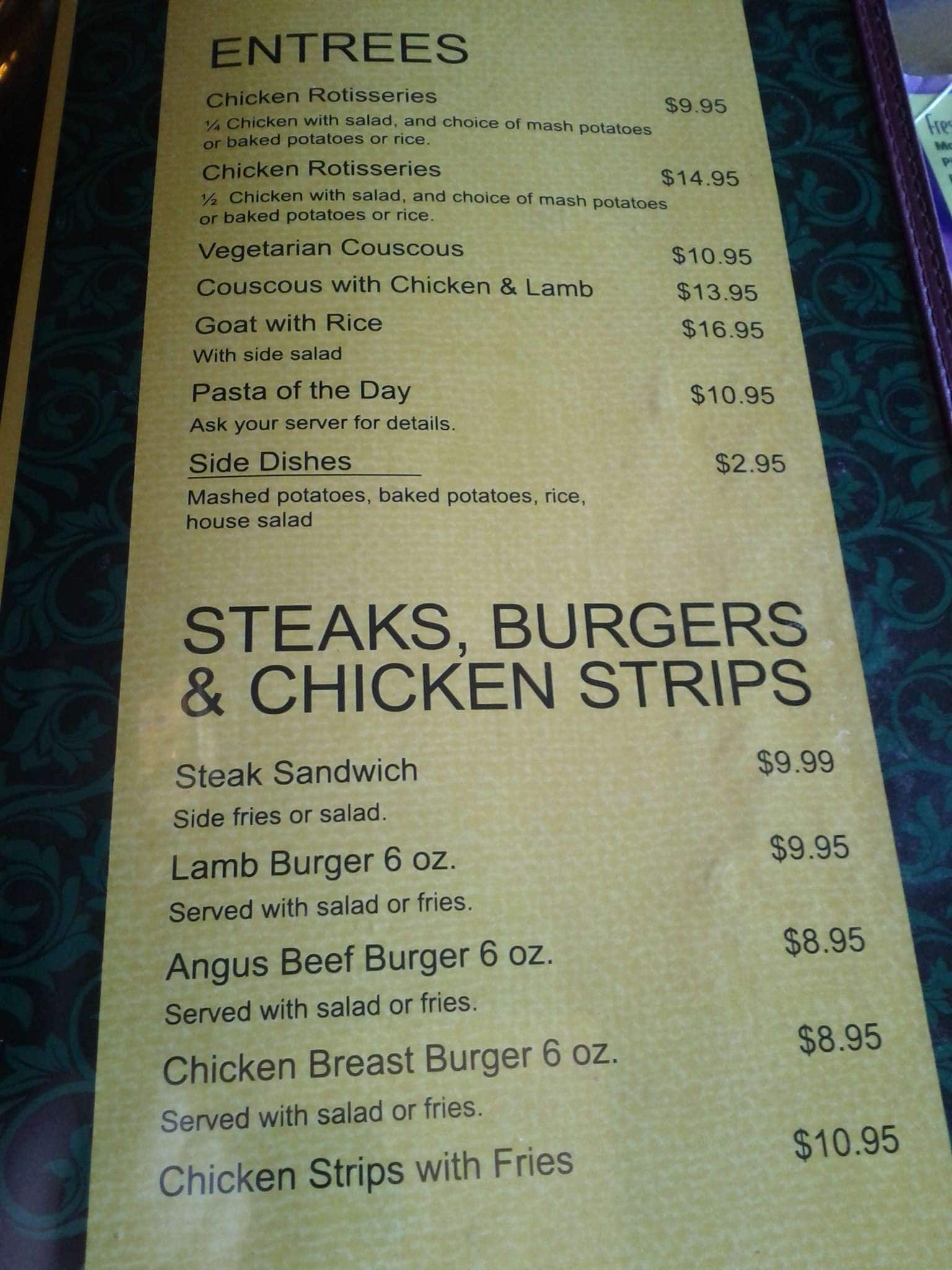 Menu de Medina Cafe & Grill Sheesha Lounge