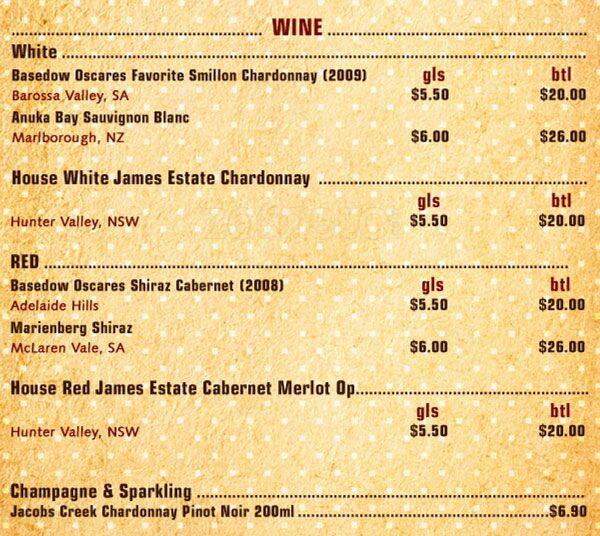 Menu at Ziggy's cafe, Glebe