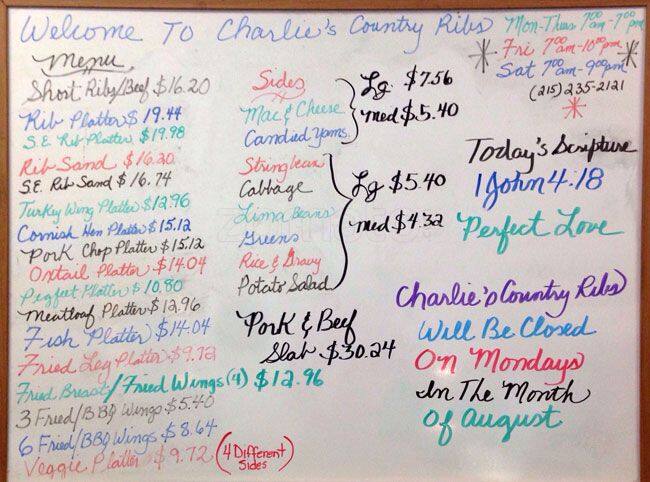 Carta de Charlies Country Ribs