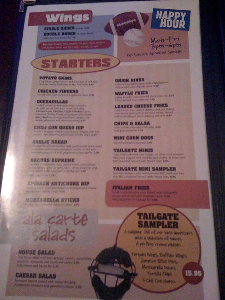 Menu at Tailgate Sports Cafe, Minneapolis